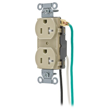 Hubbell Wiring Device-Kellems Straight Blade Receptacle, 5-20R, 20 A, 125V AC, 2 Pole, 3 Wire, Self-Grounded CR20ITRP2